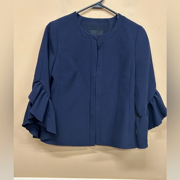 Banana Republic Womens Navy Blue Ruffle 3/4 Sleeve Jacket Sz 2 NWT - Picture 1 of 7